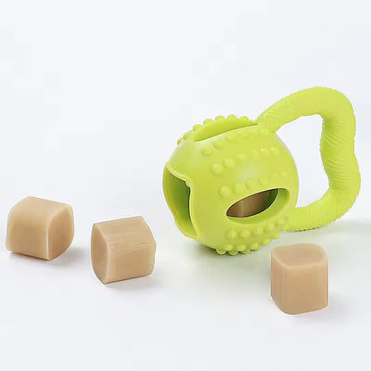 Durable TPR Dog Toy with Pull Ring | Interactive Chew & Treat Dispensing Cheese Ball | Dental Care & IQ Training for Dogs