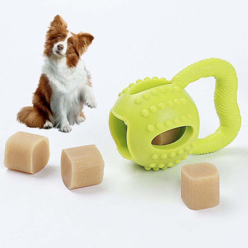 Durable TPR Dog Toy with Pull Ring | Interactive Chew & Treat Dispensing Cheese Ball | Dental Care & IQ Training for Dogs