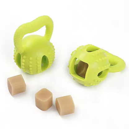 Durable TPR Dog Toy with Pull Ring | Interactive Chew & Treat Dispensing Cheese Ball | Dental Care & IQ Training for Dogs