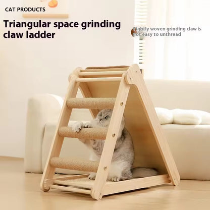 Durable Solid Wood Cat Scratcher & Bed Combo | Foldable Cat Climbing Frame with Sisal Mat | Space-Saving Cat Tree & Play Tower for Cats