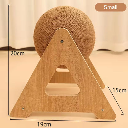 Triangle Cat Scratcher Ball Tower | Sisal Rope Cat Climbing Toy | Durable Cat Scratching Post with Rotating Ball | Interactive Cat Furniture