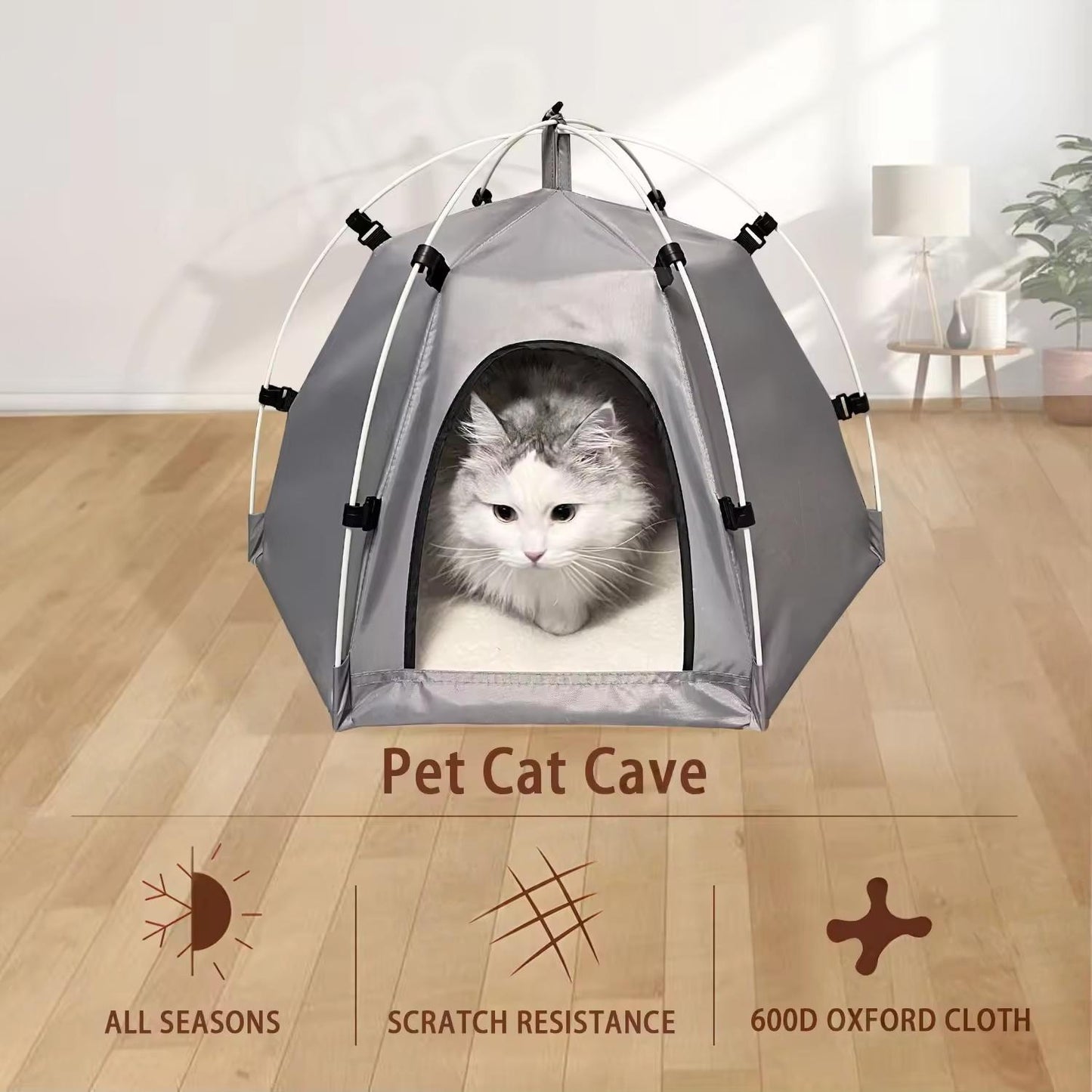 Cozy Winter Cat Tent Bed | Oxford Fabric Semi-Enclosed Indoor Pet House with Removable Cushion | Warm & Durable Pet Shelter for Cats & Small Dogs