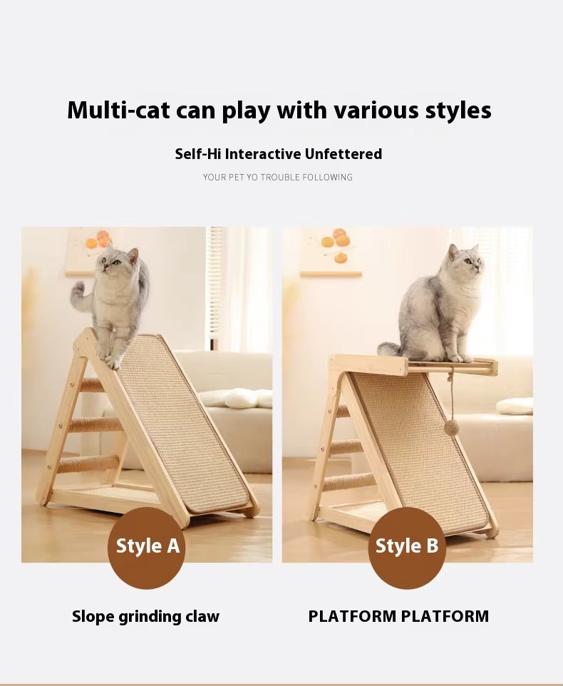 Durable Solid Wood Cat Scratcher & Bed Combo | Foldable Cat Climbing Frame with Sisal Mat | Space-Saving Cat Tree & Play Tower for Cats