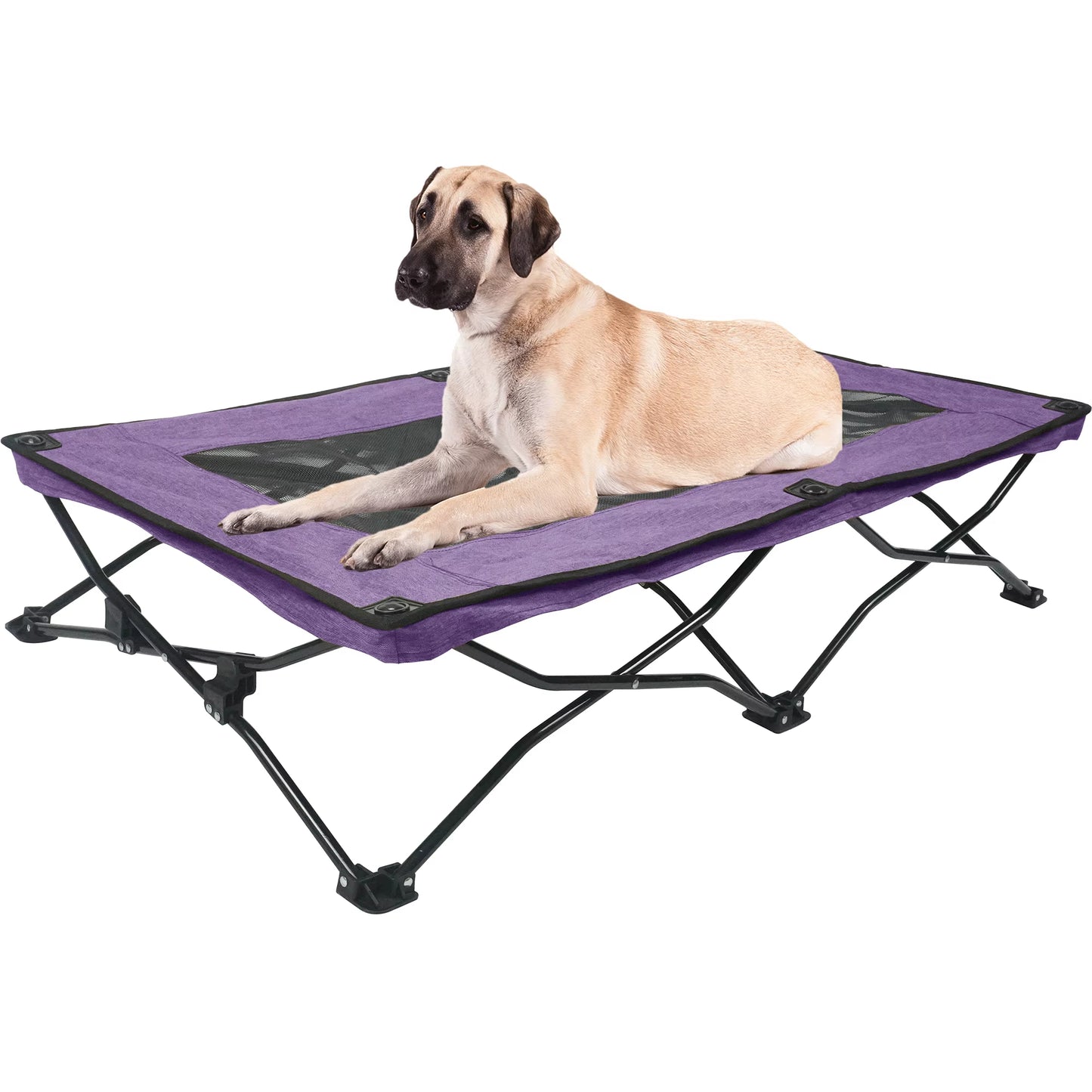 All-Season Elevated Dog Camping Bed | Foldable Breathable Outdoor Pet Cot with Teslin Mesh & Oxford Fabric for Large Dogs