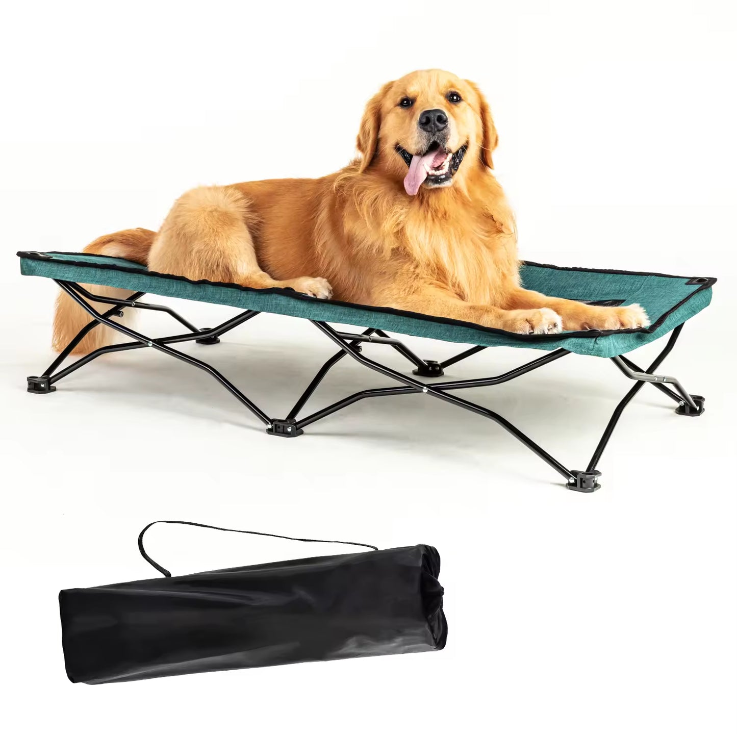 All-Season Elevated Dog Camping Bed | Foldable Breathable Outdoor Pet Cot with Teslin Mesh & Oxford Fabric for Large Dogs
