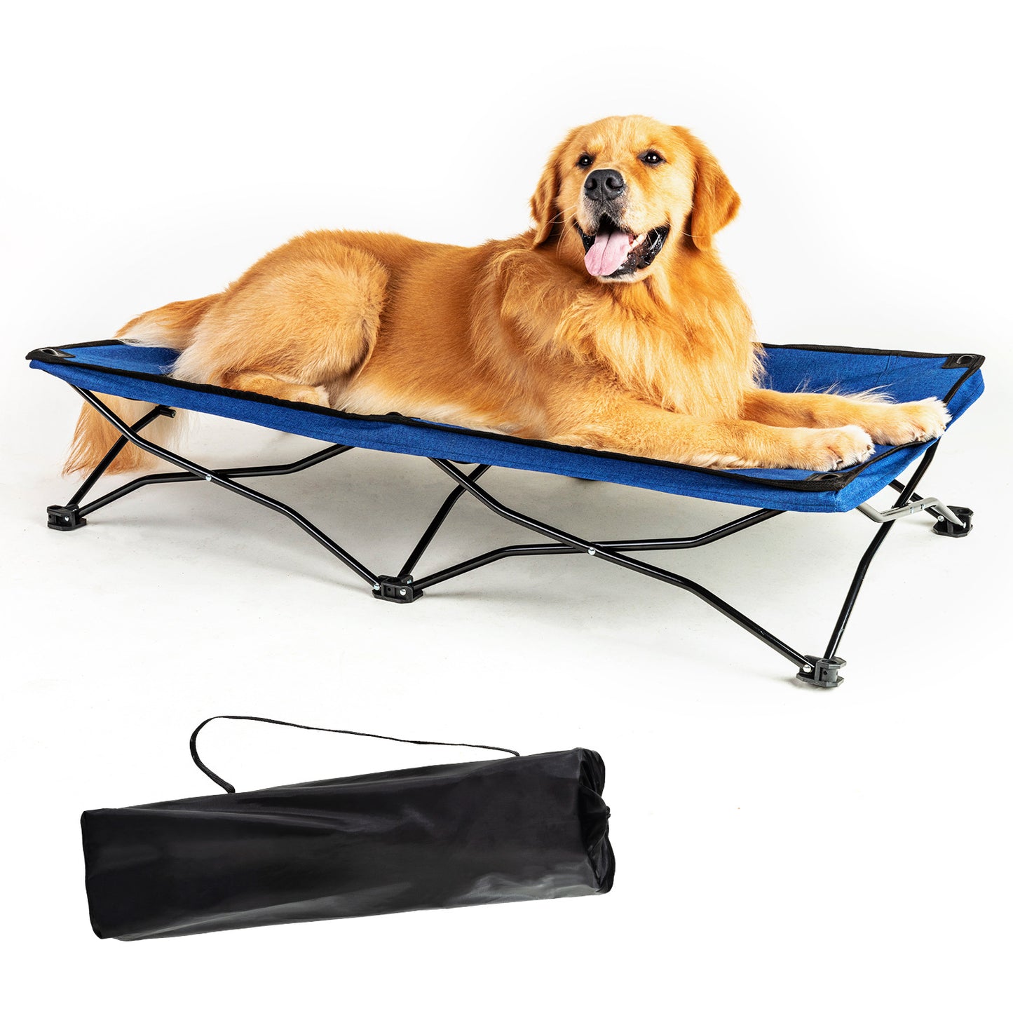 All-Season Elevated Dog Camping Bed | Foldable Breathable Outdoor Pet Cot with Teslin Mesh & Oxford Fabric for Large Dogs