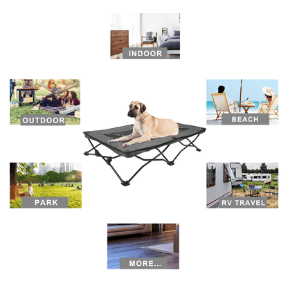 All-Season Elevated Dog Camping Bed | Foldable Breathable Outdoor Pet Cot with Teslin Mesh & Oxford Fabric for Large Dogs