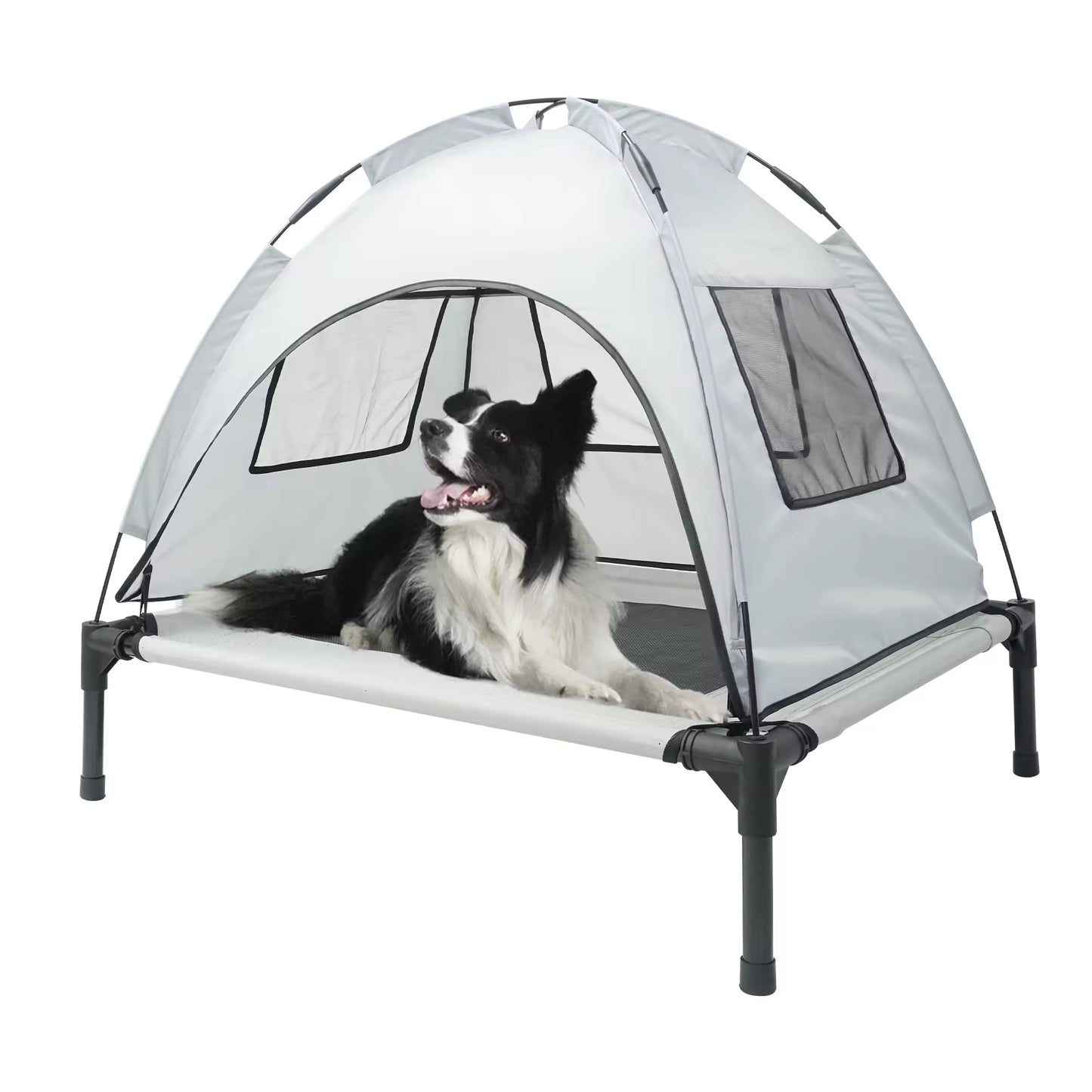 Outdoor Elevated Dog Tent Bed with Canopy  Portable Pet Cot for Camping, Beach & Backyard  Sun Protection & Cooling Dog Cot