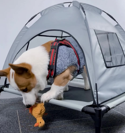Outdoor Elevated Dog Tent Bed with Canopy  Portable Pet Cot for Camping, Beach & Backyard  Sun Protection & Cooling Dog Cot