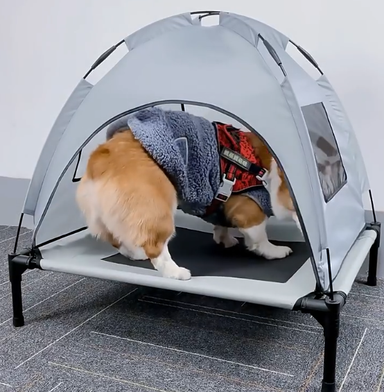 Outdoor Elevated Dog Tent Bed with Canopy  Portable Pet Cot for Camping, Beach & Backyard  Sun Protection & Cooling Dog Cot