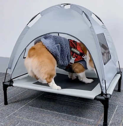 Outdoor Elevated Dog Tent Bed with Canopy  Portable Pet Cot for Camping, Beach & Backyard  Sun Protection & Cooling Dog Cot