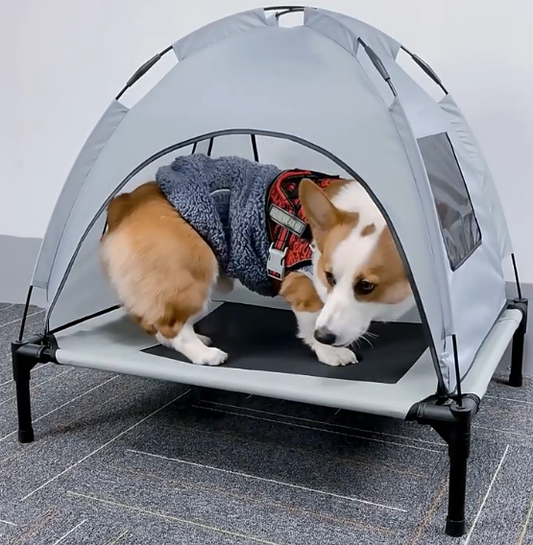 Outdoor Elevated Dog Tent Bed with Canopy  Portable Pet Cot for Camping, Beach & Backyard  Sun Protection & Cooling Dog Cot