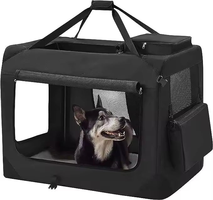 Breathable Foldable Pet Travel Carrier | Large Portable Dog & Cat Crate for Outdoor Trips & Car Use