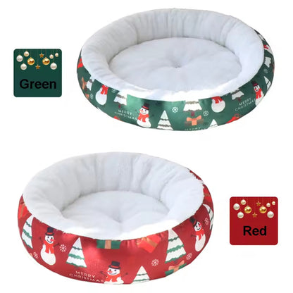 Christmas Pet Bed Round Nest | Warm Winter Dog & Cat Bed | Soft Plush Holiday Pet Cushion | Anti-Slip & Thickened Cozy Mat