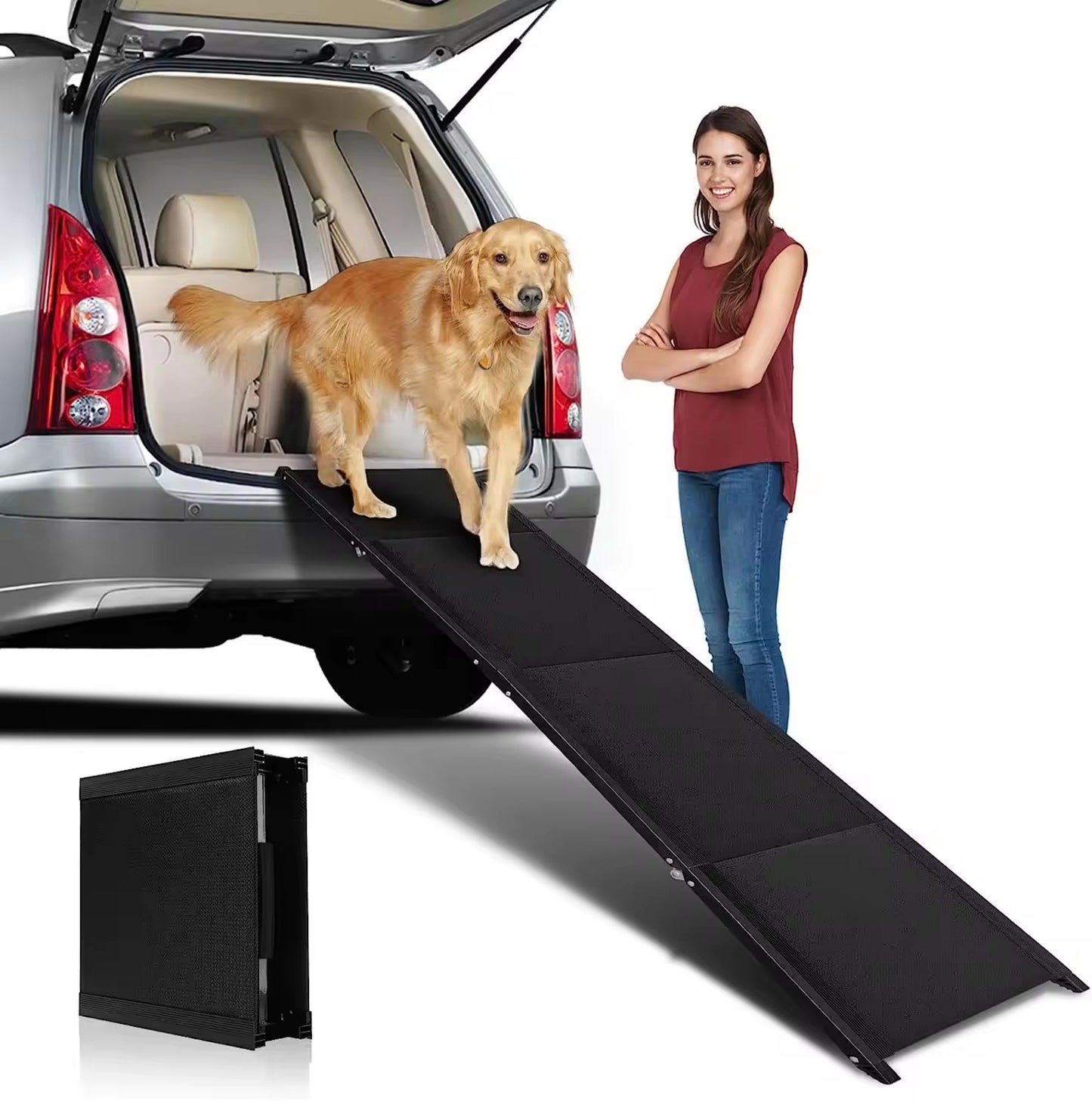 Foldable Car Dog Ramp | Anti-Slip Oxford Cloth Pet Ladder | Portable Dog Stairs for Cars, SUVs & Home | Heavy-Duty Pet Ramp up to 150 lbs