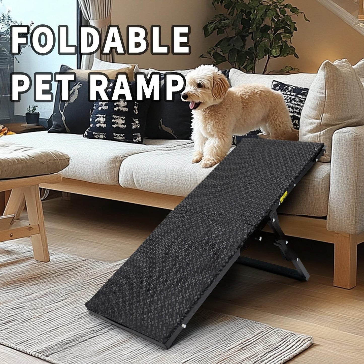 Foldable Dog Ramp for Small Dogs & Elderly Pets – Non-Slip, Adjustable Pet Stairs with Oxford Fabric and Memory Foam | Easy to Use, Portable, No Assembly Required