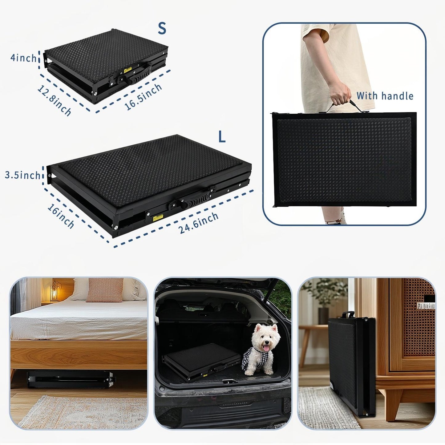 Foldable Dog Ramp for Small Dogs & Elderly Pets – Non-Slip, Adjustable Pet Stairs with Oxford Fabric and Memory Foam | Easy to Use, Portable, No Assembly Required