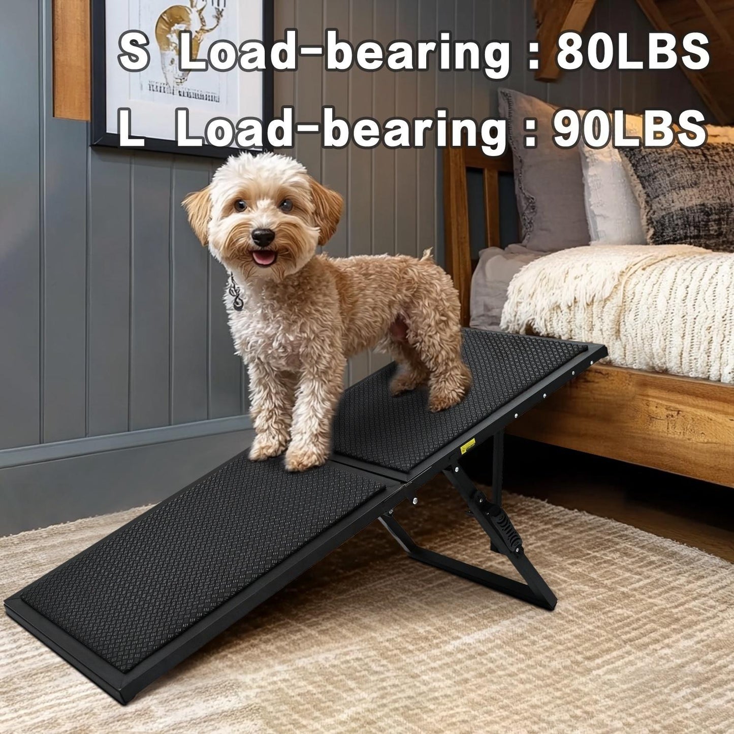 Foldable Dog Ramp for Small Dogs & Elderly Pets – Non-Slip, Adjustable Pet Stairs with Oxford Fabric and Memory Foam | Easy to Use, Portable, No Assembly Required