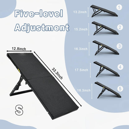Foldable Dog Ramp for Small Dogs & Elderly Pets – Non-Slip, Adjustable Pet Stairs with Oxford Fabric and Memory Foam | Easy to Use, Portable, No Assembly Required