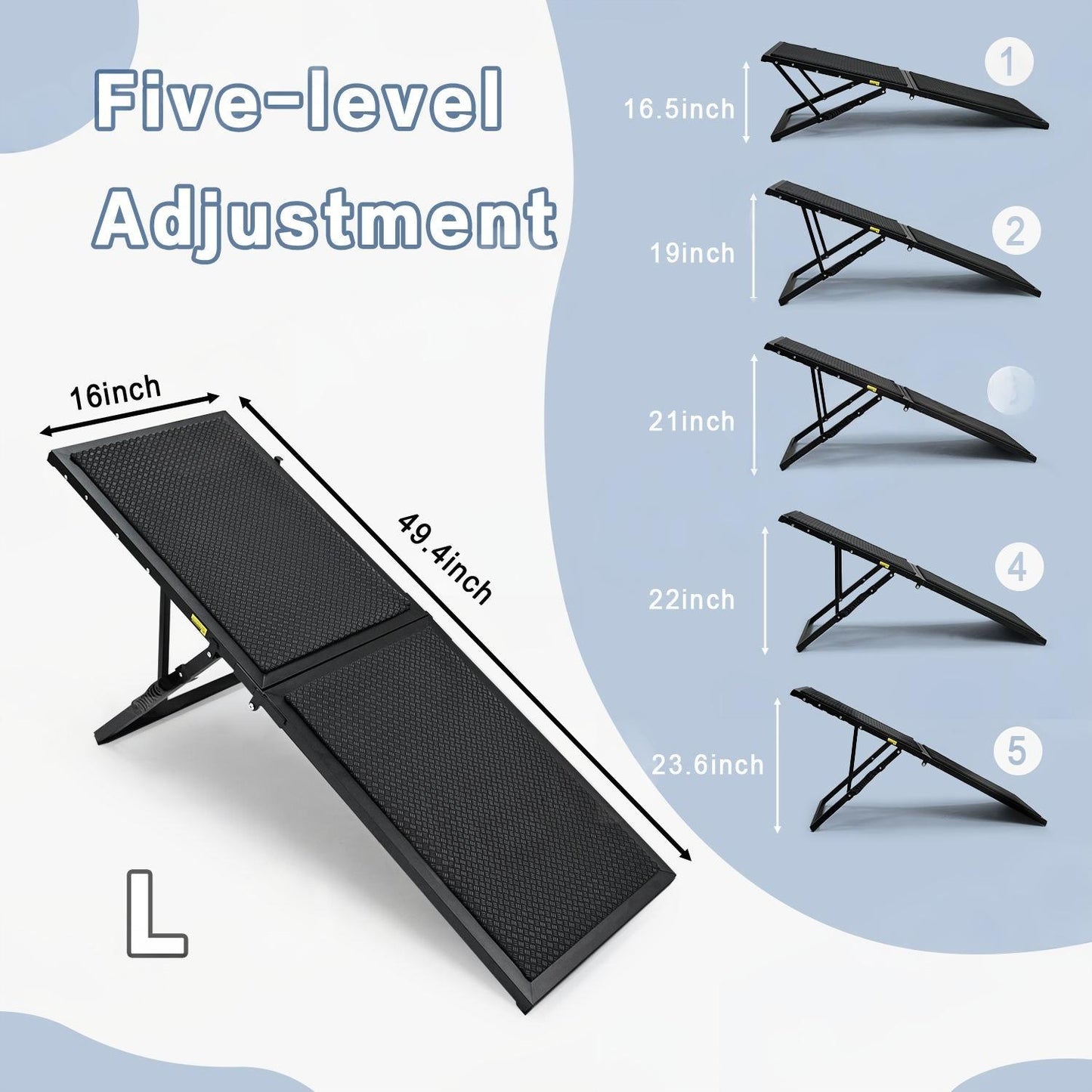 Foldable Dog Ramp for Small Dogs & Elderly Pets – Non-Slip, Adjustable Pet Stairs with Oxford Fabric and Memory Foam | Easy to Use, Portable, No Assembly Required