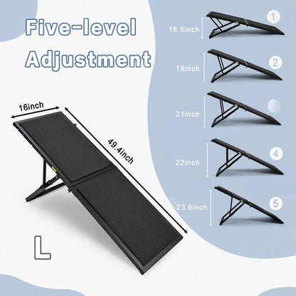 Foldable Dog Ramp for Small Dogs & Elderly Pets – Non-Slip, Adjustable Pet Stairs with Oxford Fabric and Memory Foam | Easy to Use, Portable, No Assembly Required