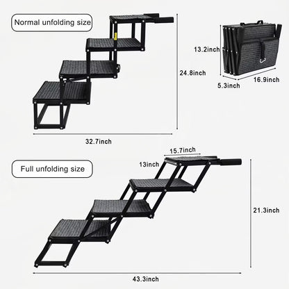 Portable Foldable Dog Stairs for Cars | Non-Slip Felt Pet Ramp | Adjustable Height & Steel Wire Support