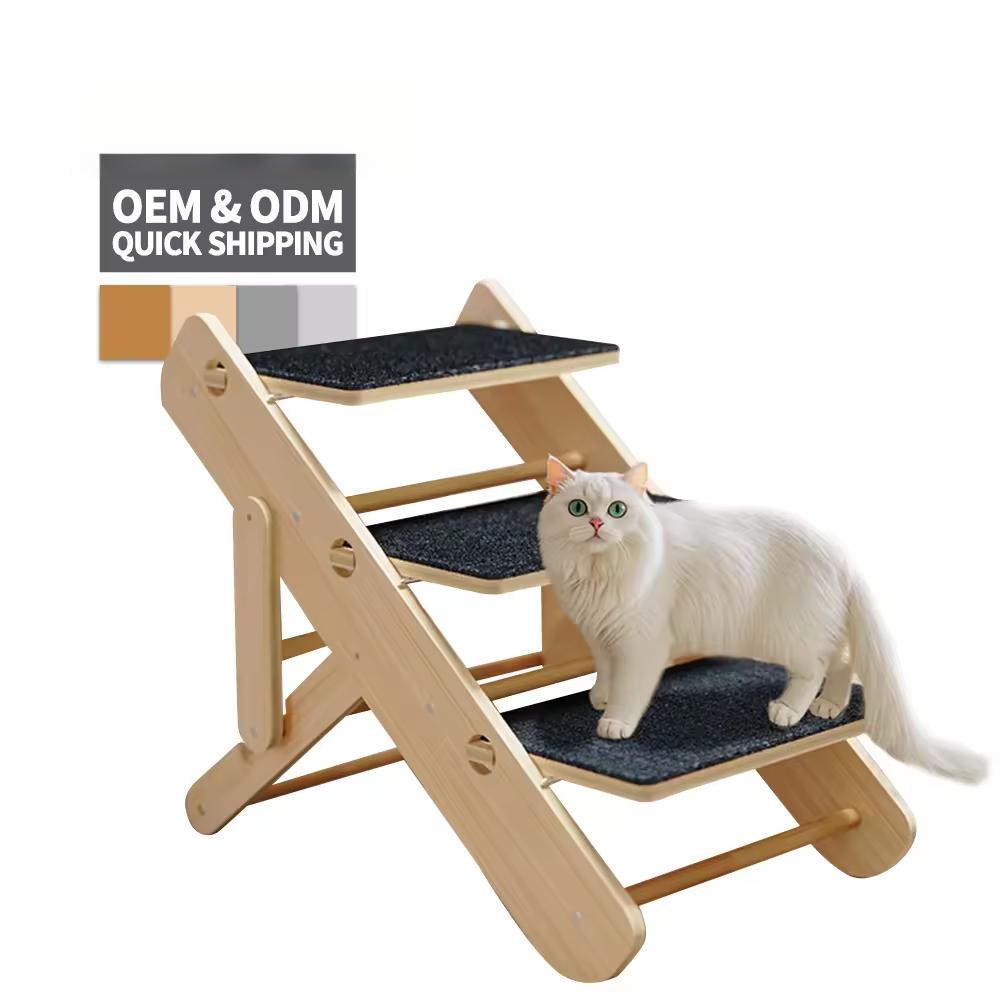 Adjustable & Foldable Wooden Pet Stairs – Durable, Scratch-Resistant 2-in-1 Cat & Dog Climber with Folding Design