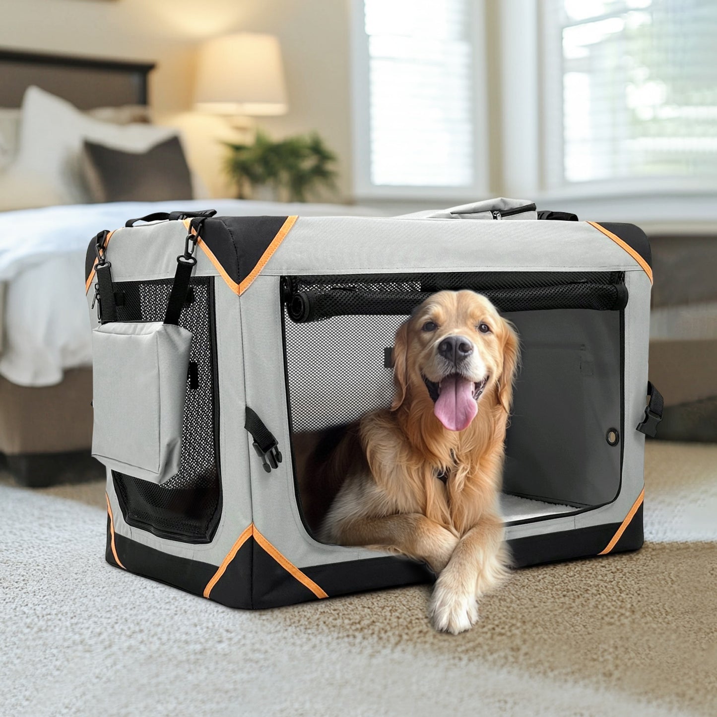 Foldable Outdoor Car Pet Crate | Extra Large Portable Dog Travel Kennel | Collapsible Cat & Dog Carrier for Car, Home & Outdoor Use