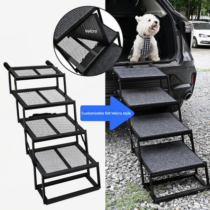 Portable Folding Pet Car Stairs | Adjustable Dog Ramp for SUVs, Cars, & Trucks | Non-Slip & Heavy Duty for Large Dogs