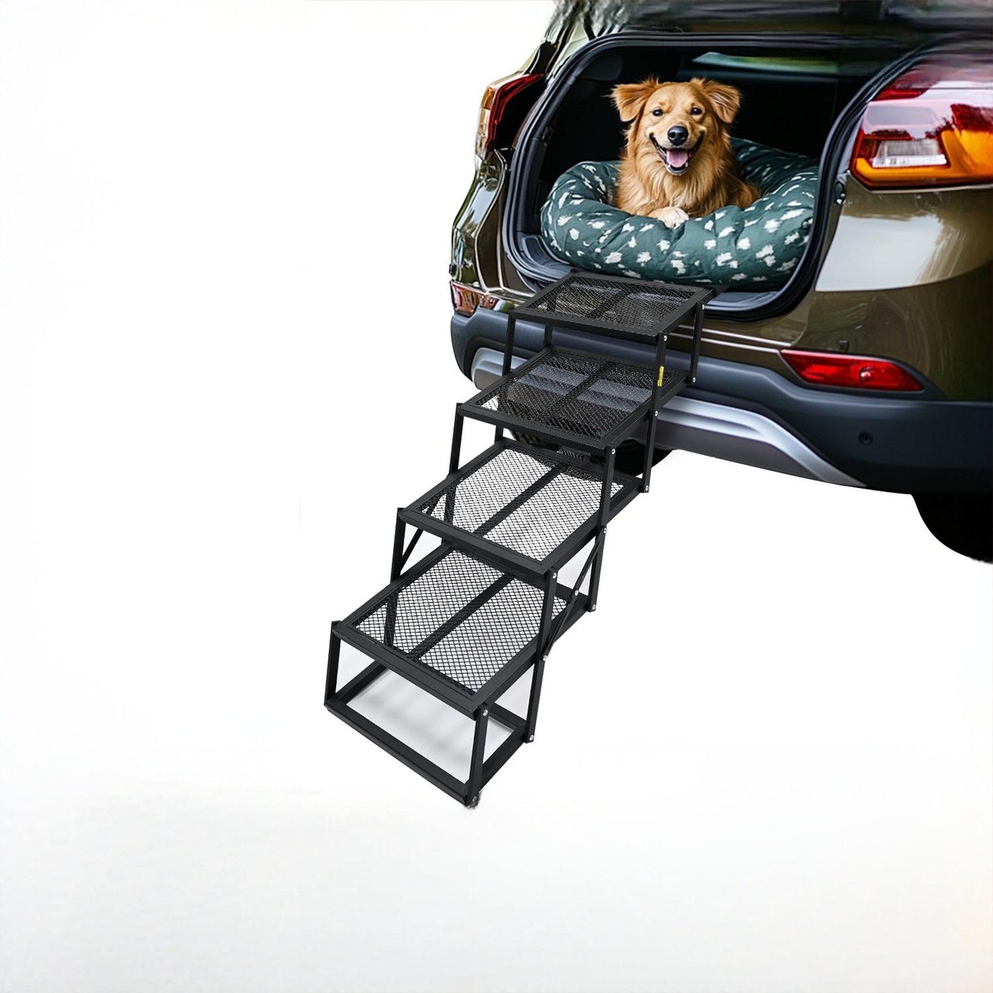 Portable Folding Pet Car Stairs | Adjustable Dog Ramp for SUVs, Cars, & Trucks | Non-Slip & Heavy Duty for Large Dogs