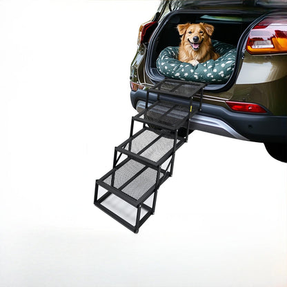 Portable Folding Pet Car Stairs | Adjustable Dog Ramp for SUVs, Cars, & Trucks | Non-Slip & Heavy Duty for Large Dogs