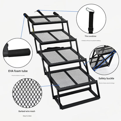 Portable Folding Pet Car Stairs | Adjustable Dog Ramp for SUVs, Cars, & Trucks | Non-Slip & Heavy Duty for Large Dogs