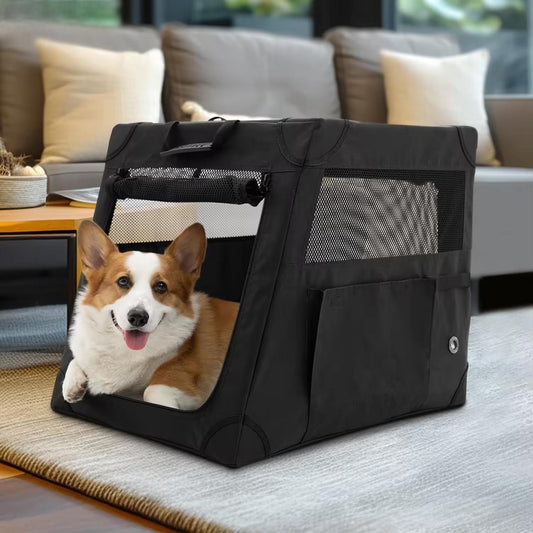 Foldable Car Dog Carrier | Breathable Travel Pet House for Small & Medium Dogs | Portable Indoor Outdoor Pet Crate with Soft Mat