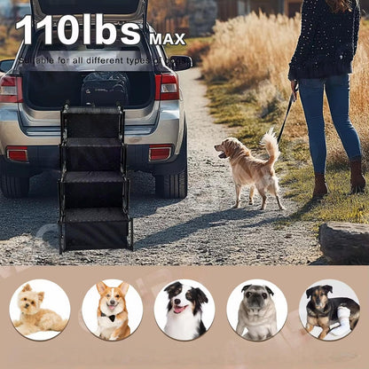 Heavy-Duty Folding Dog Stairs – Portable Pet Ramp Ladder for Cars, SUVs & Trucks | Metal Frame, Anti-Slip, Easy Storage