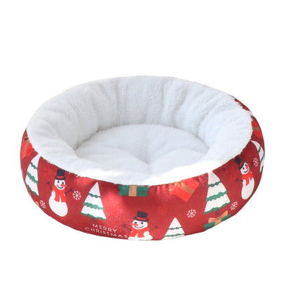 Christmas Pet Bed Round Nest | Warm Winter Dog & Cat Bed | Soft Plush Holiday Pet Cushion | Anti-Slip & Thickened Cozy Mat