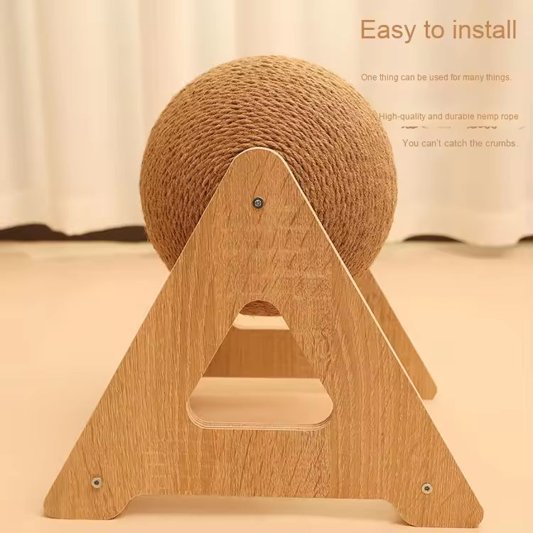 Triangle Cat Scratcher Ball Tower | Sisal Rope Cat Climbing Toy | Durable Cat Scratching Post with Rotating Ball | Interactive Cat Furniture
