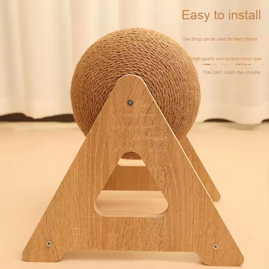 Triangle Cat Scratcher Ball Tower | Sisal Rope Cat Climbing Toy | Durable Cat Scratching Post with Rotating Ball | Interactive Cat Furniture