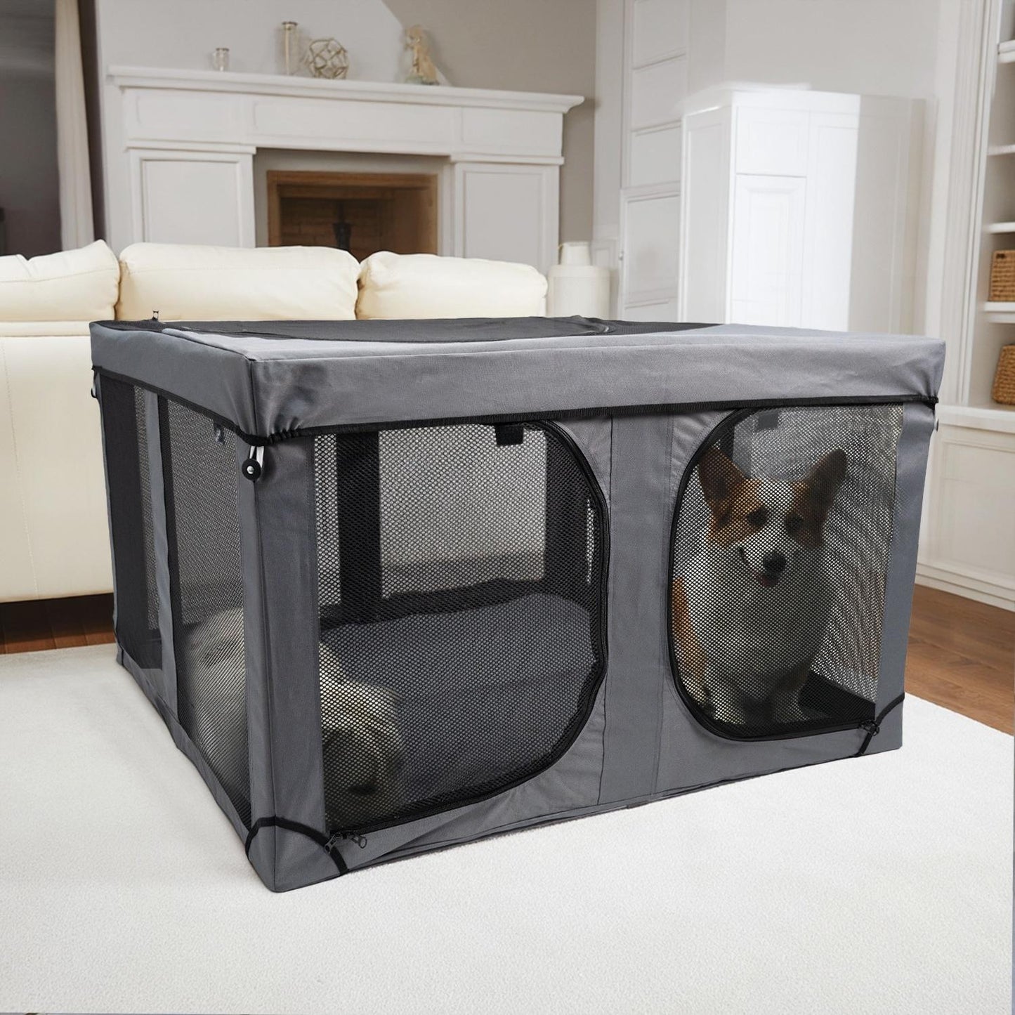 Portable Foldable Pet Playpen | Oxford Cloth Cat & Dog Crate | Large Breathable Pet House for Indoor, Outdoor & Travel