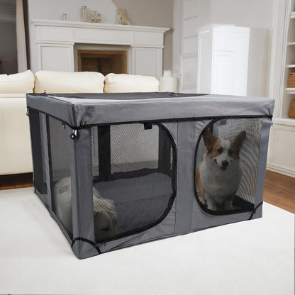Portable Foldable Pet Playpen | Oxford Cloth Cat & Dog Crate | Large Breathable Pet House for Indoor, Outdoor & Travel