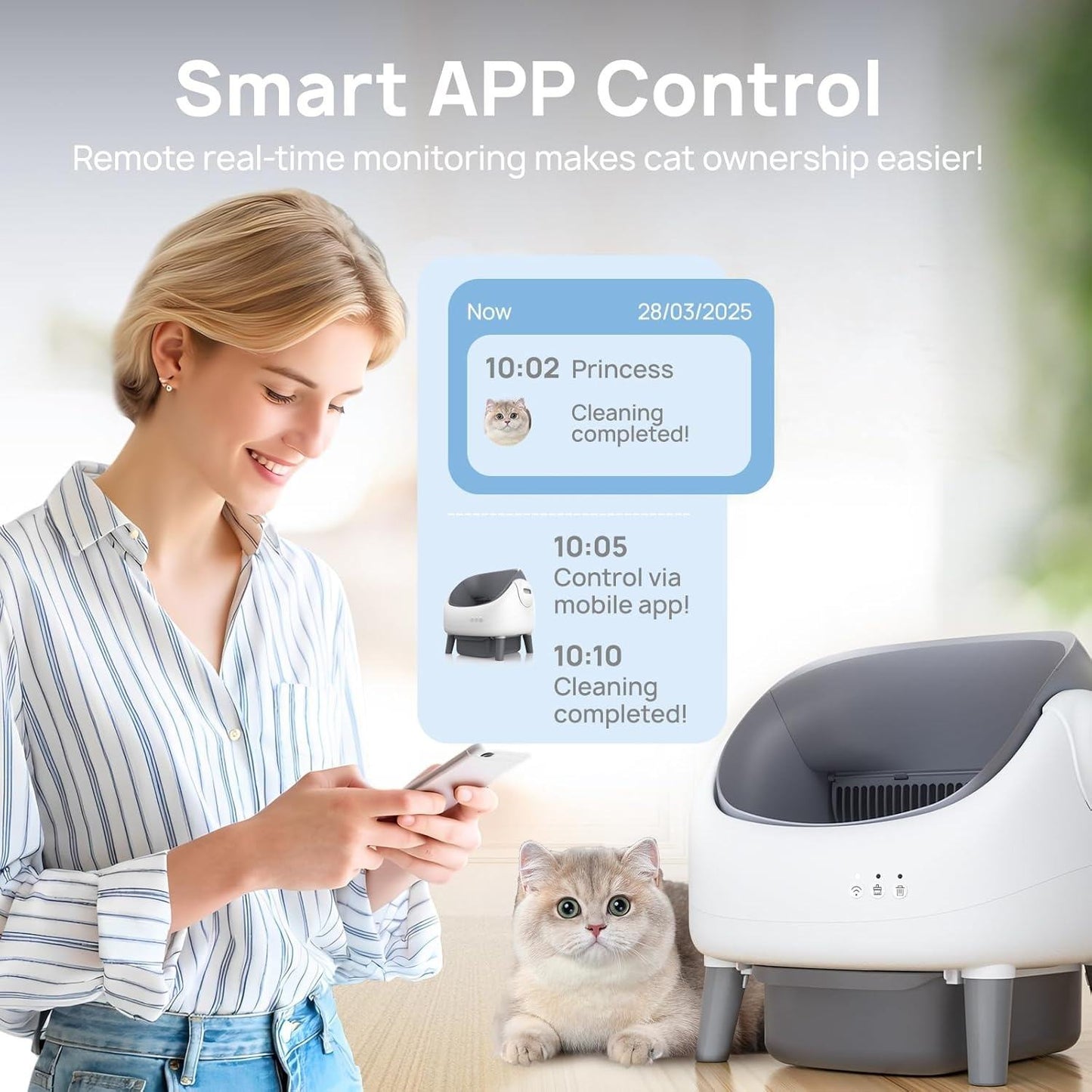 APP Smart Automatic Cat Litter Box | Large Semi-Enclosed Drawer Design | Odor Control &amp; Self-Cleaning Cat Toilet