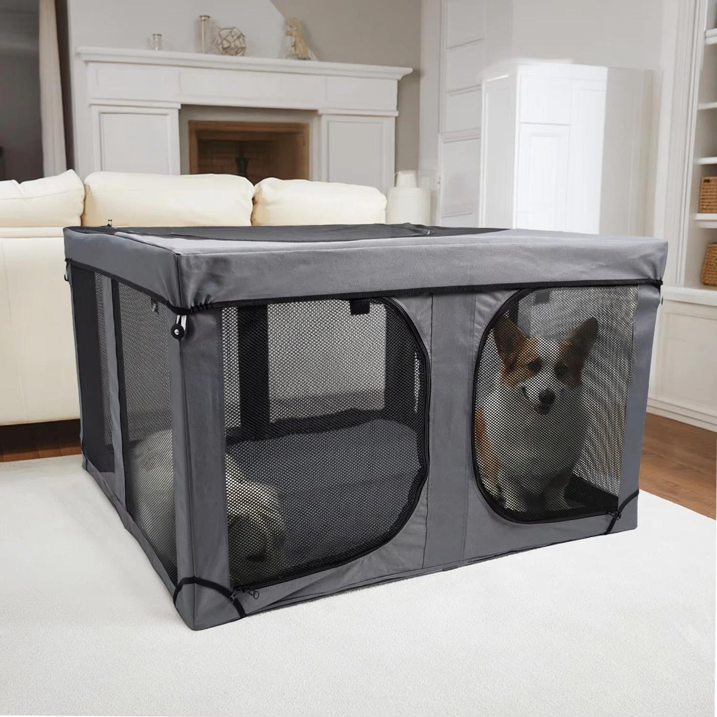 Portable Foldable Pet Playpen | Oxford Cloth Cat & Dog Crate | Large Breathable Pet House for Indoor, Outdoor & Travel