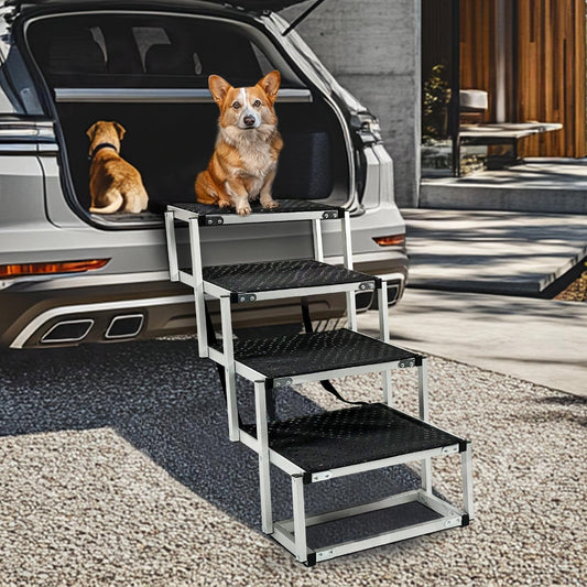 Portable Aluminum Folding Dog Ladder & Pet Stairs for Cars, SUVs, Trucks & Home | Heavy-Duty, Non-Slip, Travel-Friendly Ramp for Large Dogs
