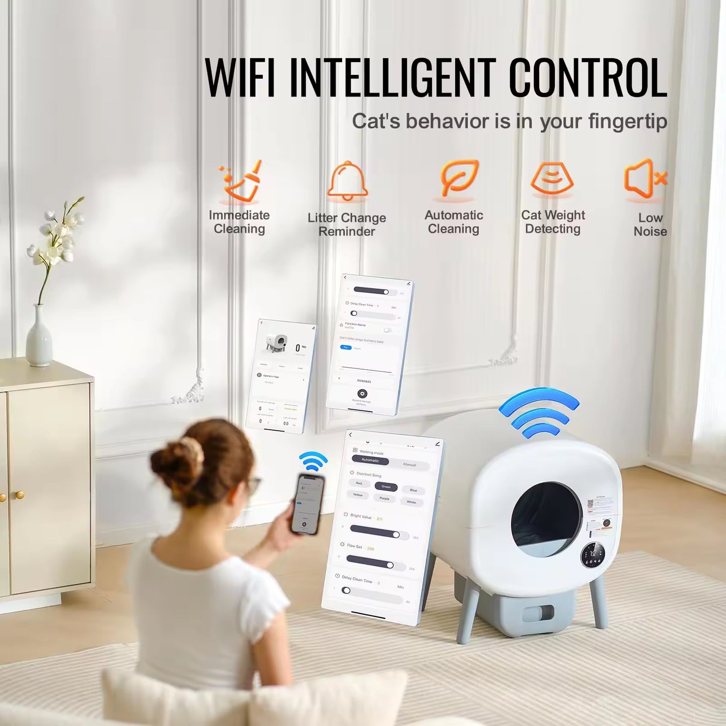 Smart Automatic Cat Litter Box | Self-Cleaning Large Cat Toilet | APP Remote Control &amp; Hygiene Monitoring