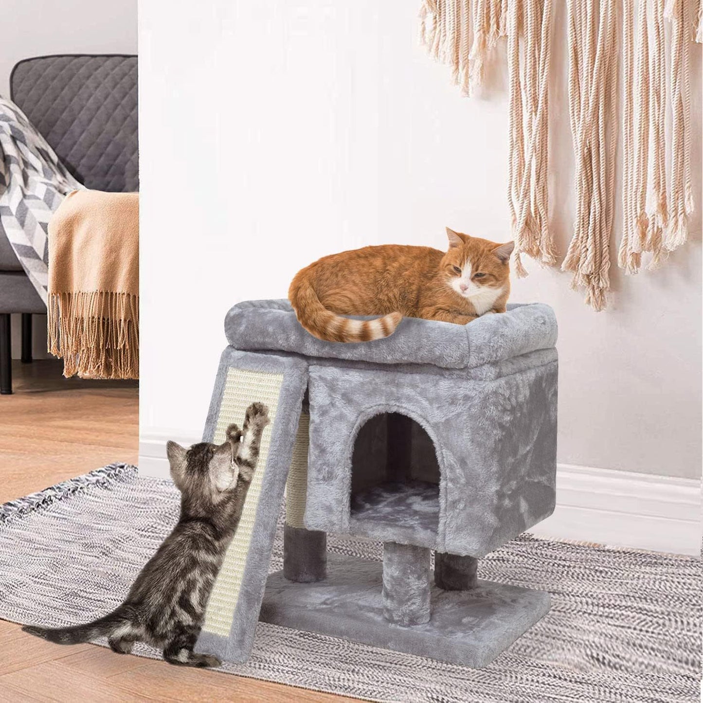 Multi-Functional Cat Nest & Climbing Tower with Scratching Board – Space-Saving All-Season Pet Home