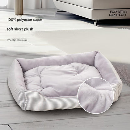 Striped All-Season Dog & Cat Bed | Crystal Velvet Pet Nest | Washable Cozy Pet Sofa for Small & Medium Pets