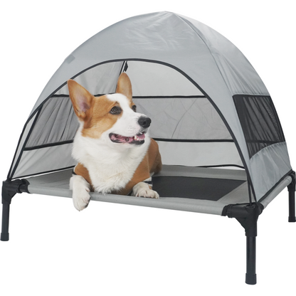 Outdoor Elevated Dog Bed with Sunshade Canopy – Waterproof, Anti-Moisture Tent Dog Bed for Spring &amp; Summer | Raised Pet Cot for Large Dogs, Travel &amp; Camping