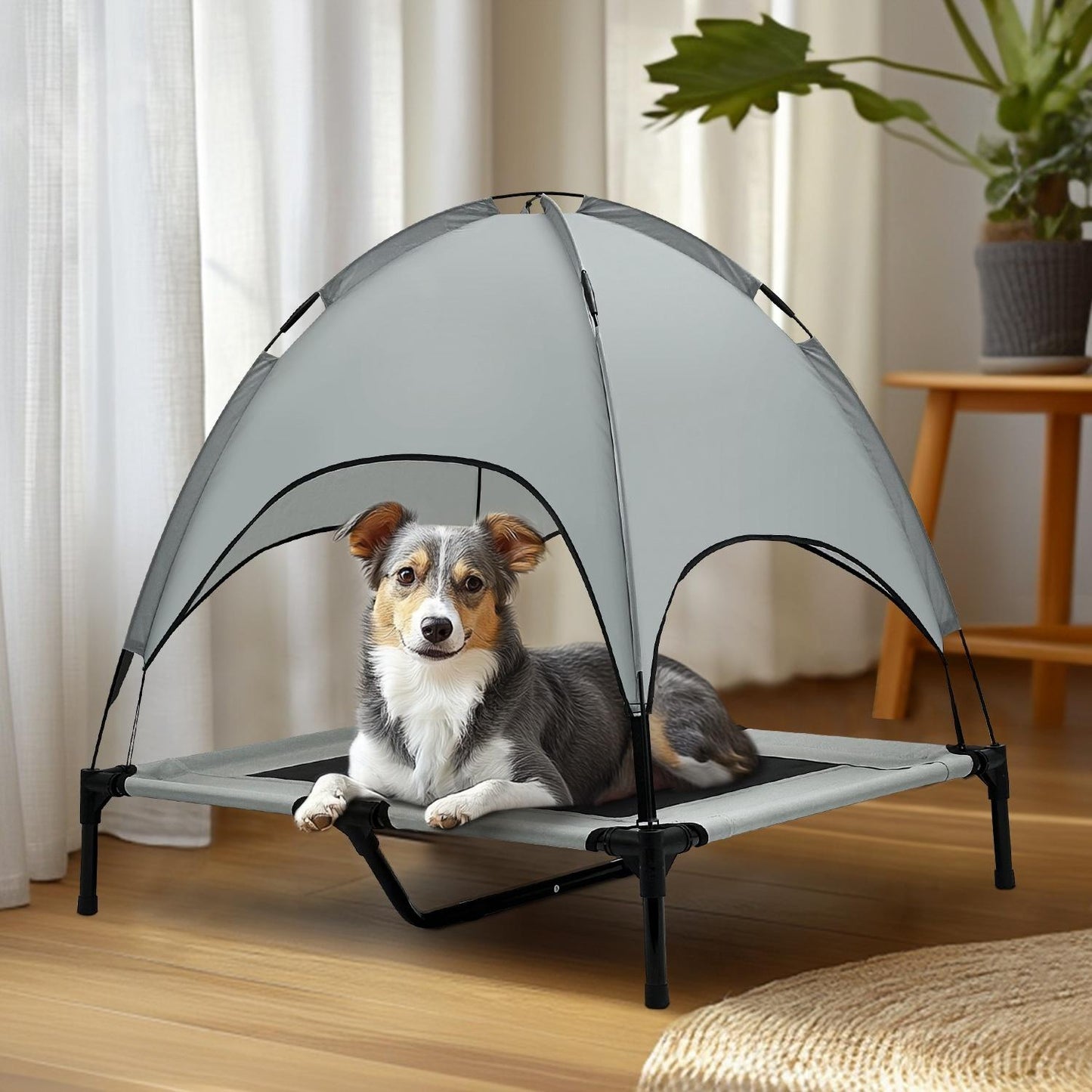 Outdoor Elevated Pet Bed with Removable Sunshade & Tent Top – Waterproof Oxford Fabric for Dogs | Portable, Durable & Comfortable