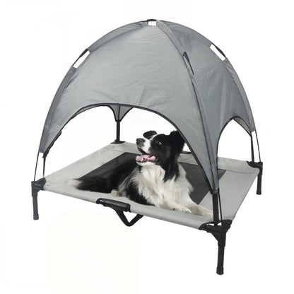 Outdoor Elevated Pet Bed with Removable Sunshade & Tent Top – Waterproof Oxford Fabric for Dogs | Portable, Durable & Comfortable