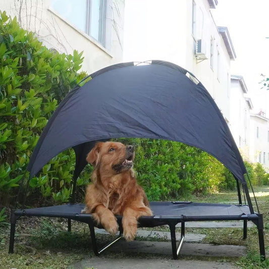 Outdoor Elevated Pet Bed with Removable Sunshade & Tent Top – Waterproof Oxford Fabric for Dogs | Portable, Durable & Comfortable