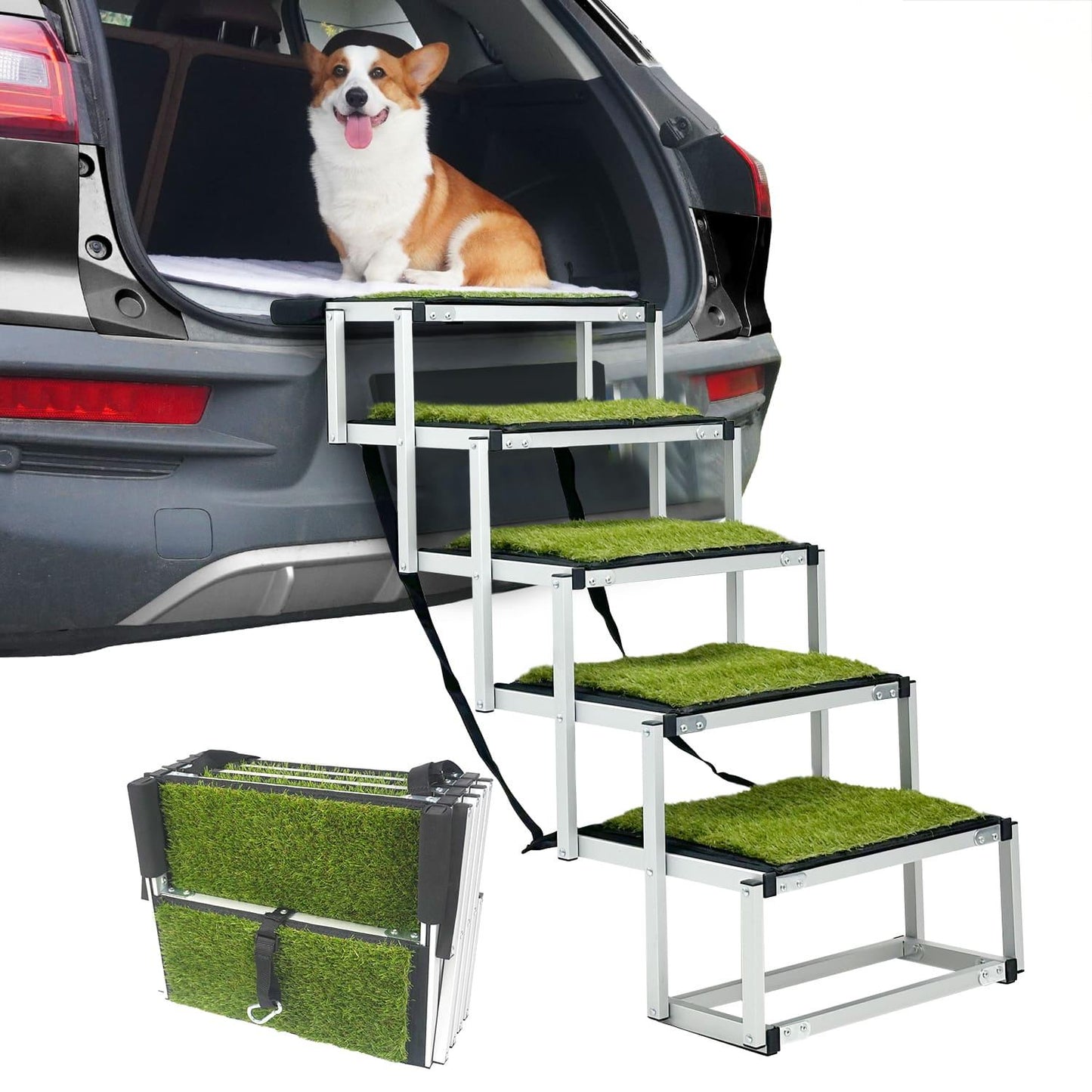 Heavy-Duty Outdoor Pet Ladder | Non-Slip Artificial Grass Stairs for Cars, Trucks & SUVs | Foldable, Portable & Sturdy Dog Ramp